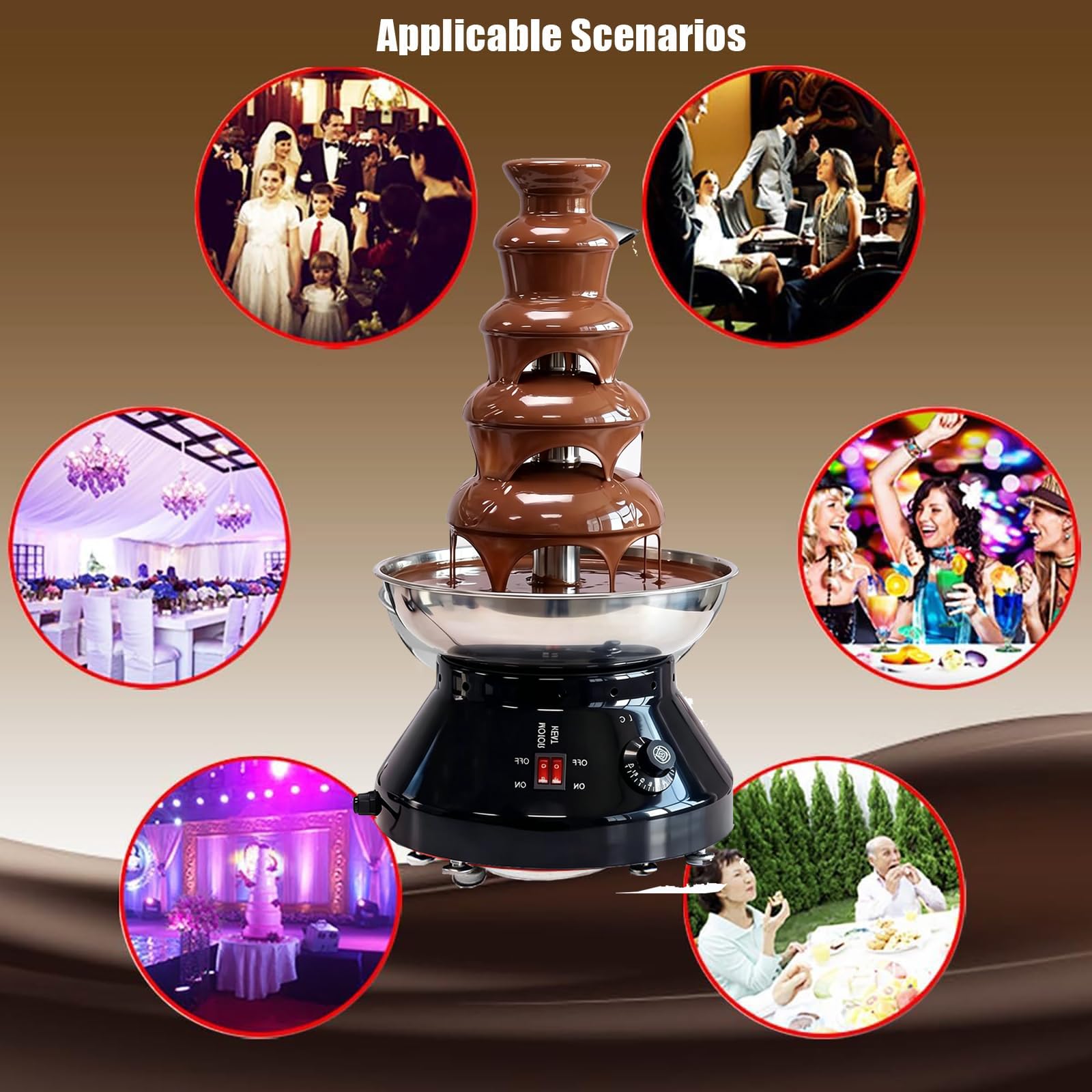 Máquina de Fuente de Chocolate, Modelo de Grifo, máquina de Cascada de Chocolate, Calentador de Fuente de Fondue de Chocolate de Acero Inoxidable con Piezas Desmontables(Black)