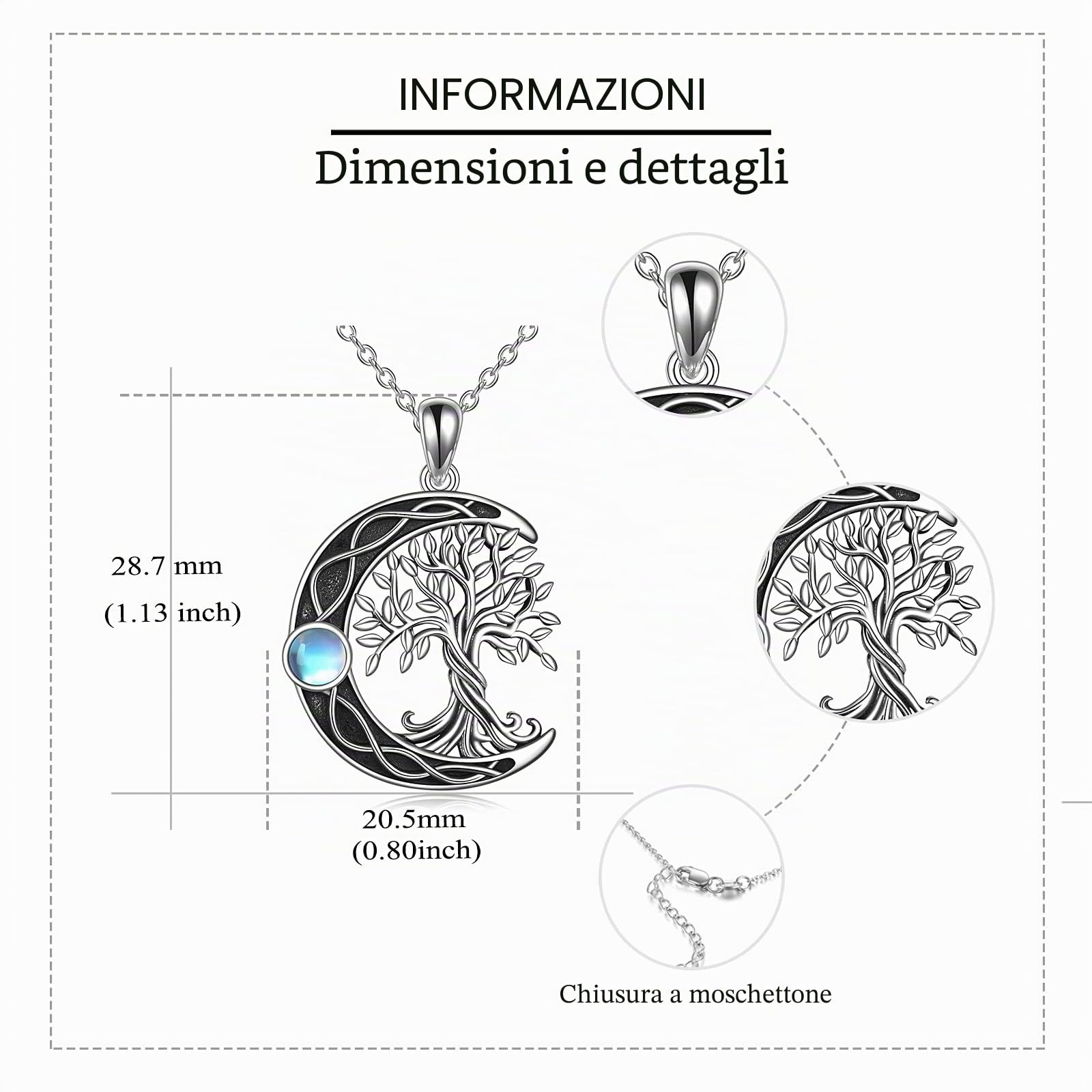 YAFEINI Albero della Vita Collana 925 Argento Sterling Pietra di Luna Celtica Nodo Collana Pendente per Le Donne Gioielli