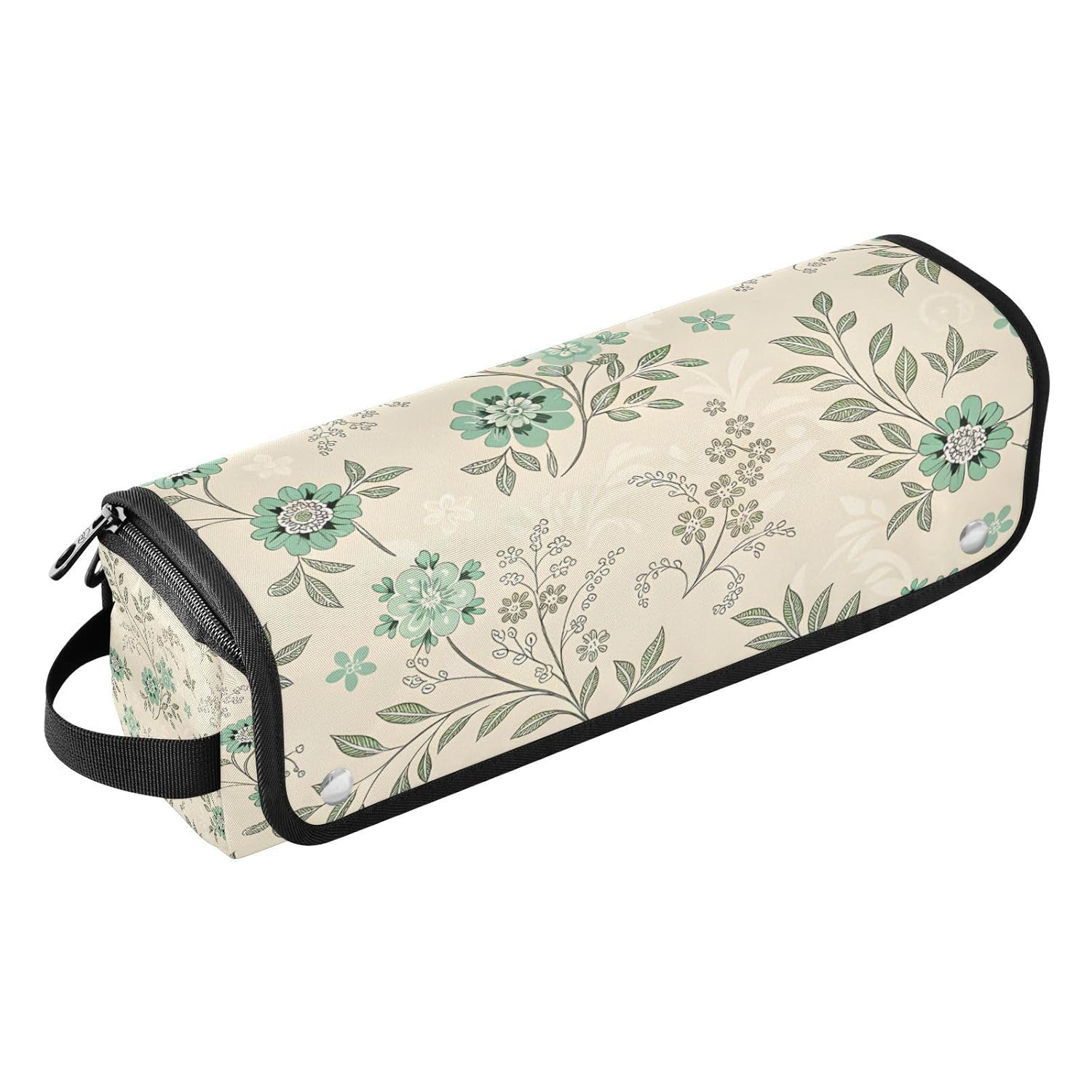 Small Floral Green Hair Tools Travel Bag Portable Hair Accessory Organizer with Heat Resistant Mat 2 in 1