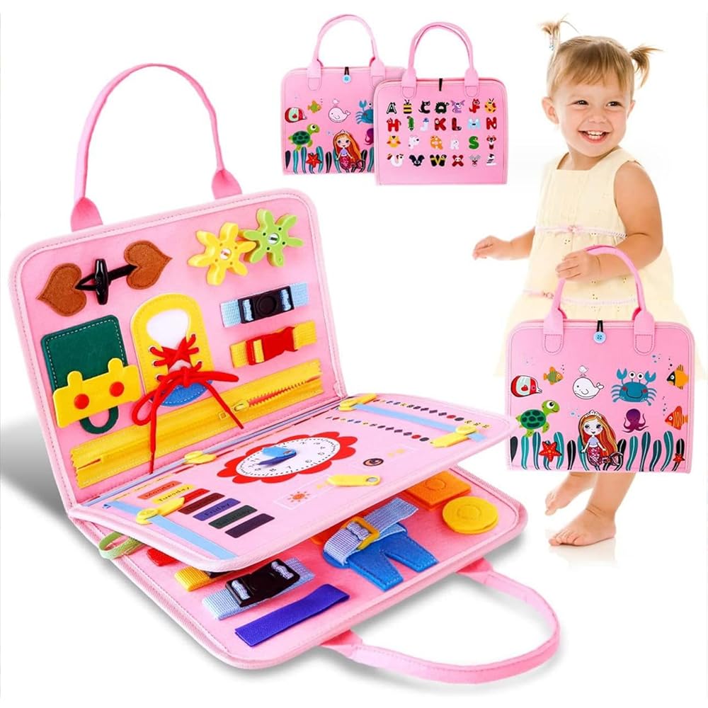 Placa de Montessori Sensorial Maleta Infantil Educativa Brinquedo 1-3 anos (Rosa)