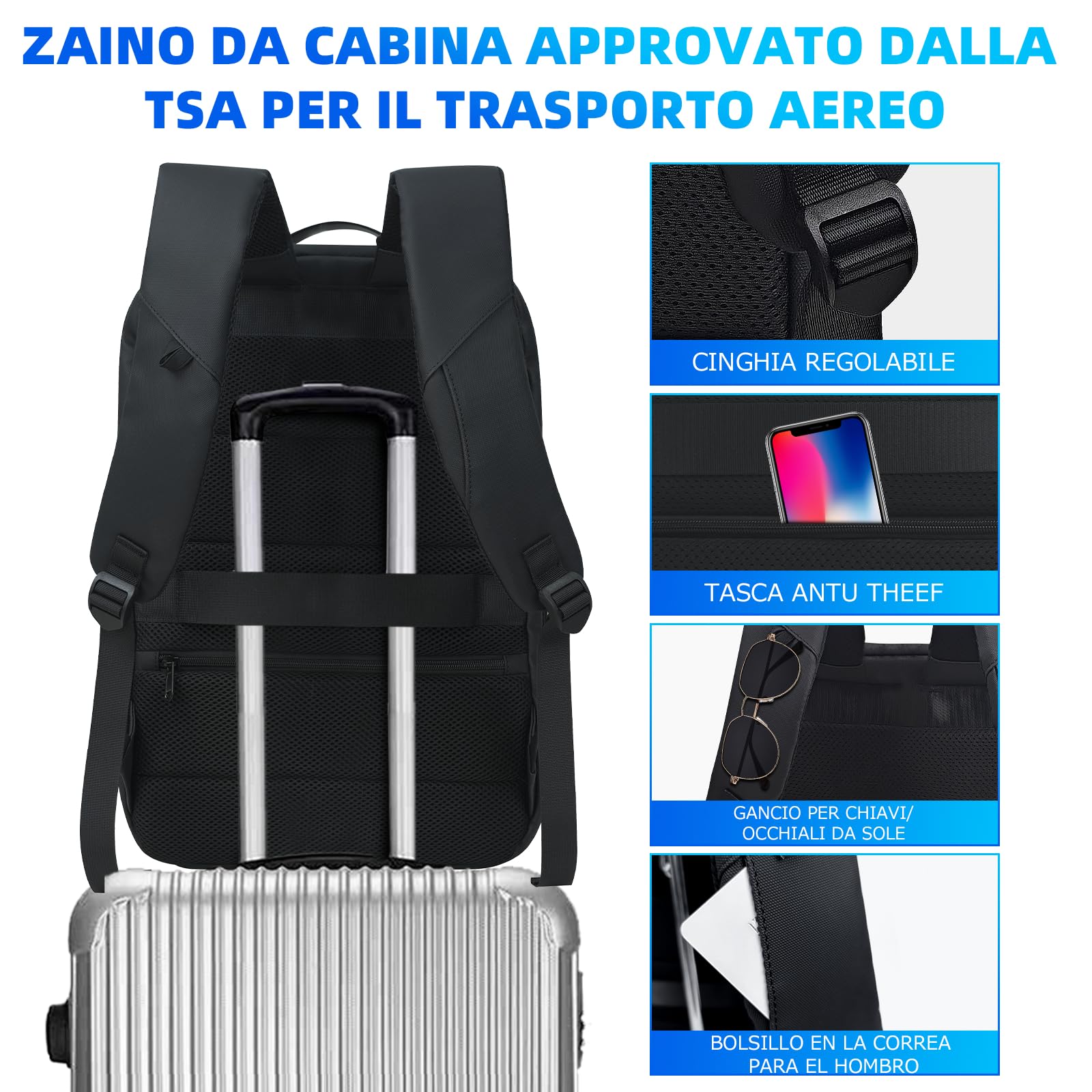 KINGSLONG Zaino per computer portatile da 17 pollici: zaino impermeabile per uomo/donna con porta USB per viaggiare