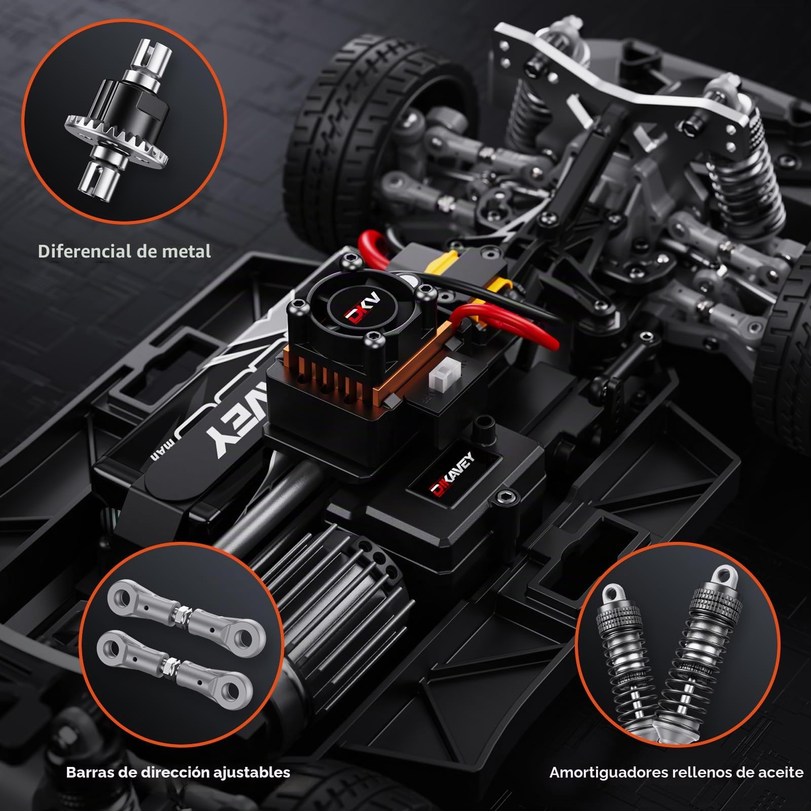 Coche radiocontrol RTR 1:12, Velocidad máx. 80 km/h, Coche de Drift con Giroscopio 4x4, Motor brushless, Batería 3S 2200 mAh, Coche teledirigido 4WD para Adultos - Naranja