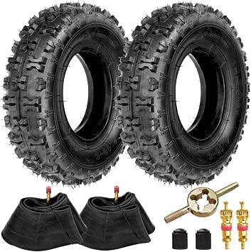 FVRITO 4.10-6 4.10/3.50-6 NHS Tire and Inner Tube for Go Kart Chinese ATV Quad 4 Wheeler Mini Bike Lawn Equipment Garden Rototiller Snow Blower Wheelbarrow lawn Tractor with bent Valve Stem Set of Two