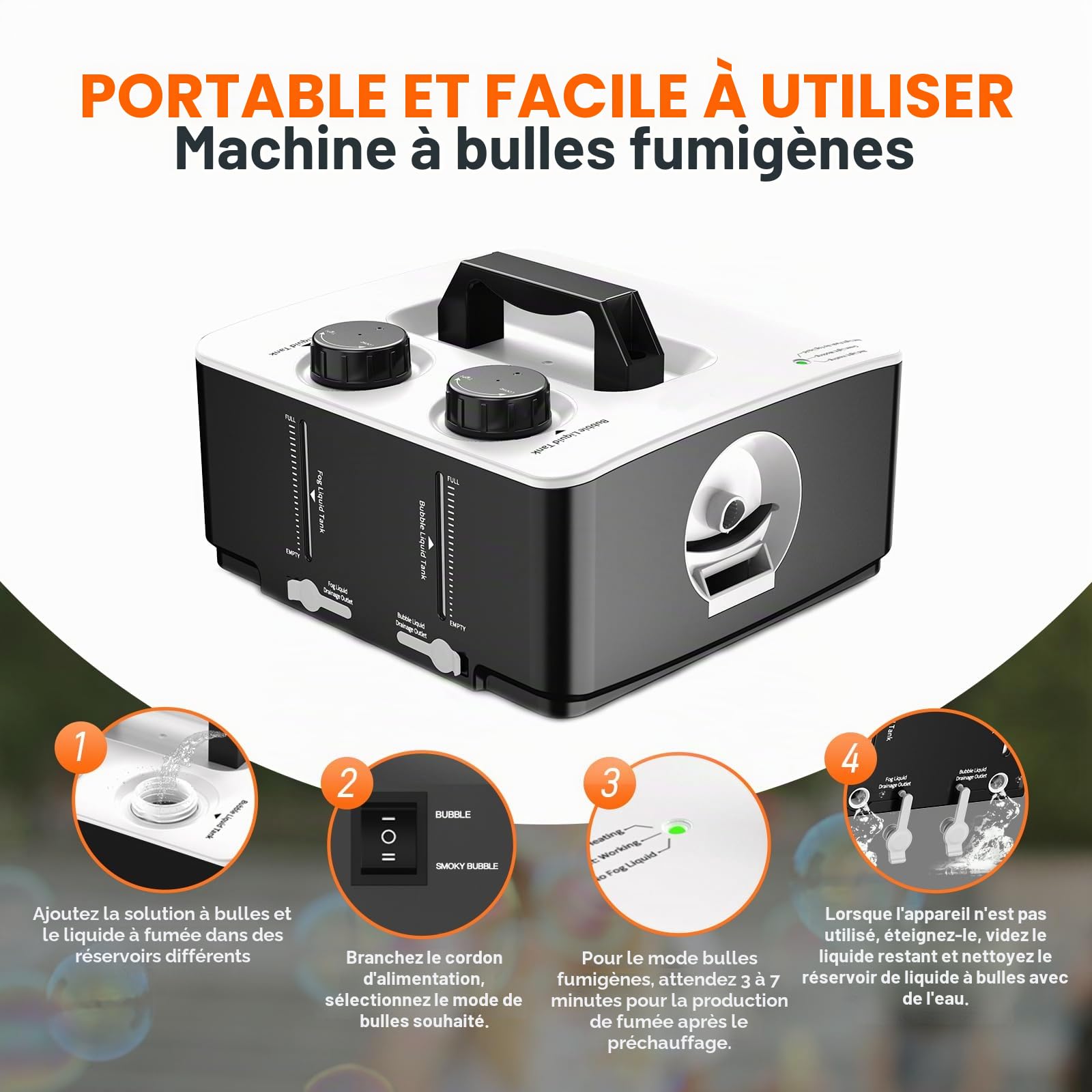 Machine à bulles de fumée 350 W - Machine à bulles anti-éclaboussures - Fogger portable - Pour Halloween, Noël, fête, mariage, anniversaire, photographie