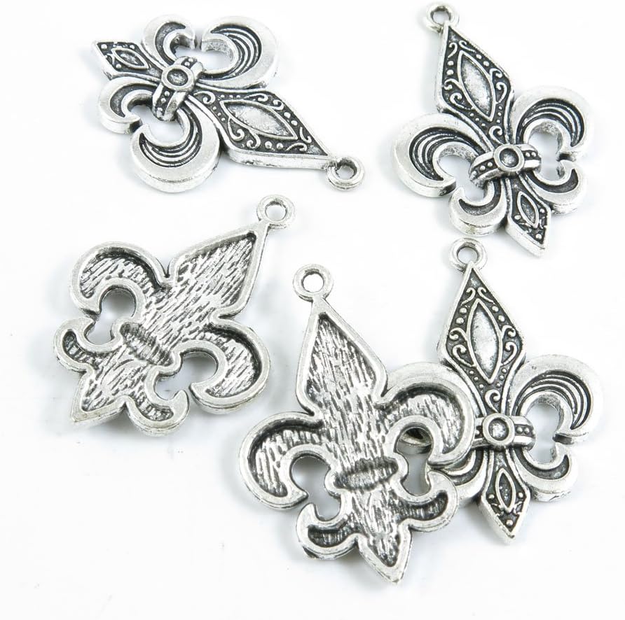 270 Pieces Antique Silver Tone Jewelry Making Charms Supply ZY3403 Fleur De Lis Iris Lily