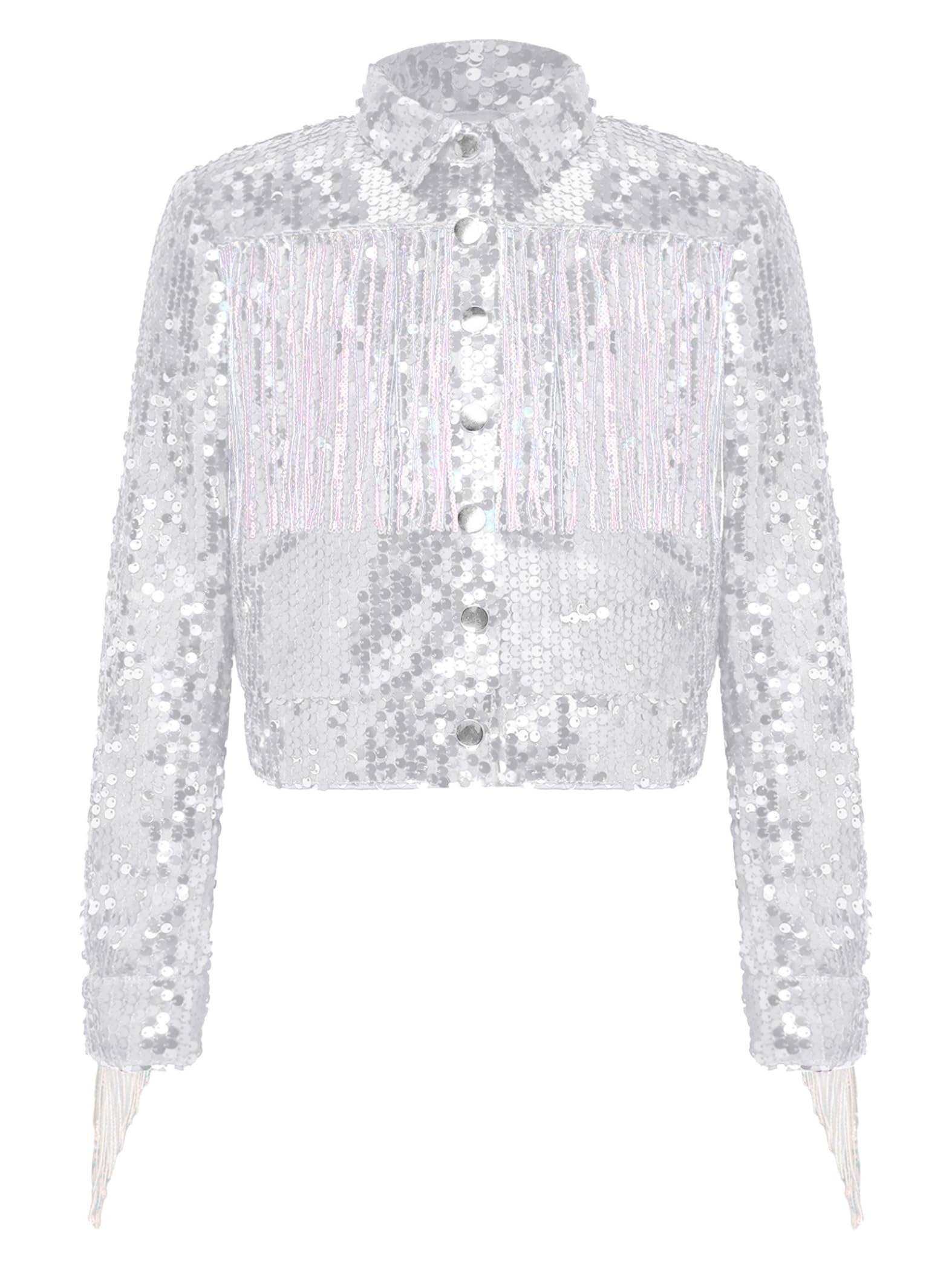 Mädchen Pailletten Button Down Shirts Bling Bling Blazer Anzug Jacke Mit Fransen Elegant Bomber Bomberjacke Cowboy Oxford Hemd