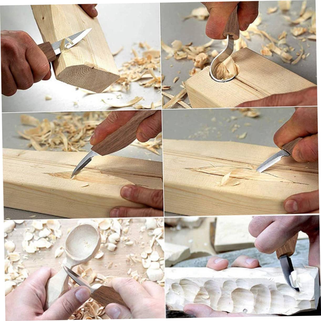 Kit para Tallar Madera de 7 Piezas con Cinceles Portátiles | Mango de Nogal, Acero de Aleación, Uso Doméstico y Taller, Incluye Cuchara de Madera