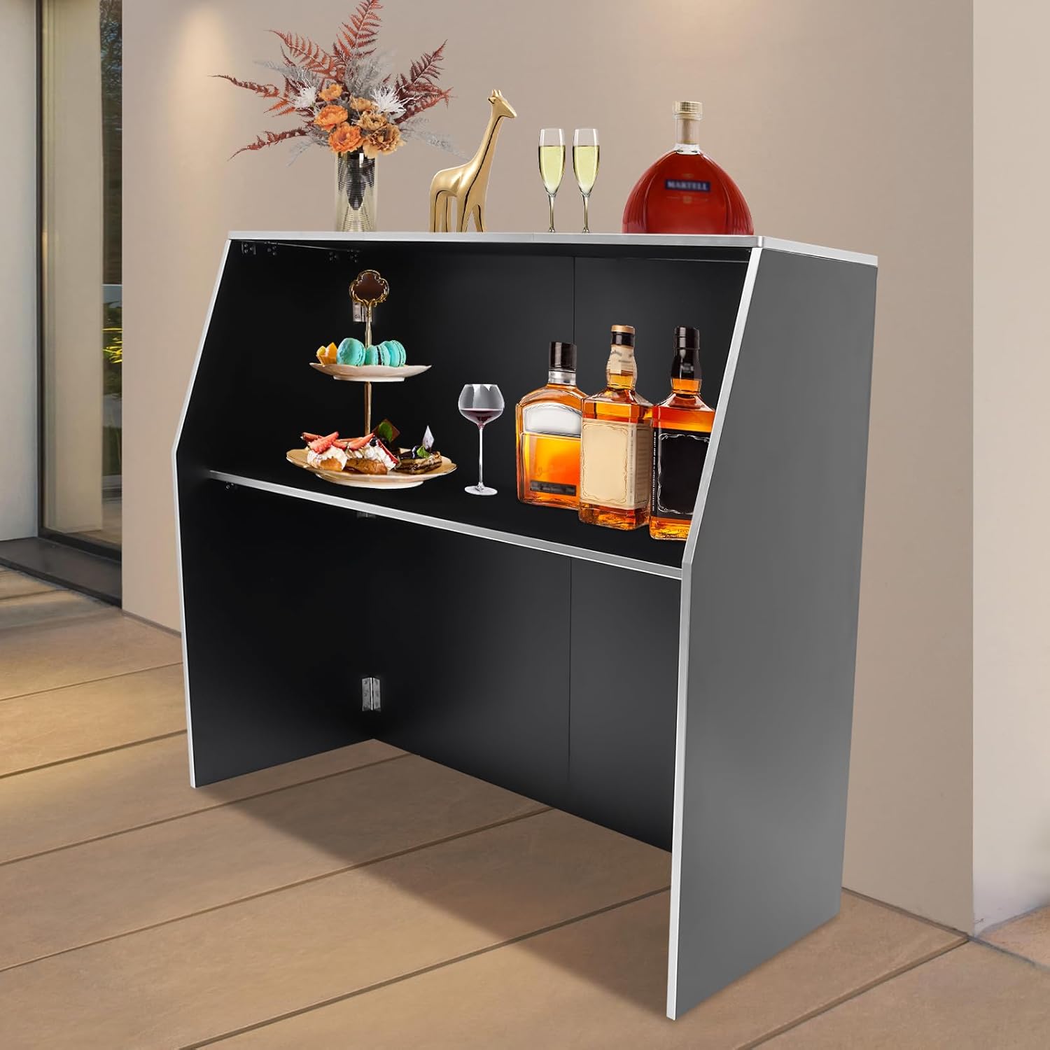 Portable Bar Cabinet with Top and Middle Shelves, Commercial Foldable Event Bar Mobile Bartender Station for Events Outdoor Parties Picnics, 42.75" Tall