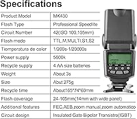 Vista 6 de Meike MK430N TTL Speedlite - Flash de montaje en zapata compatible con cámaras Nikon D7100 D5300 D5200 D3500 D3100 D600 D800 D3200 D90 D80 D300