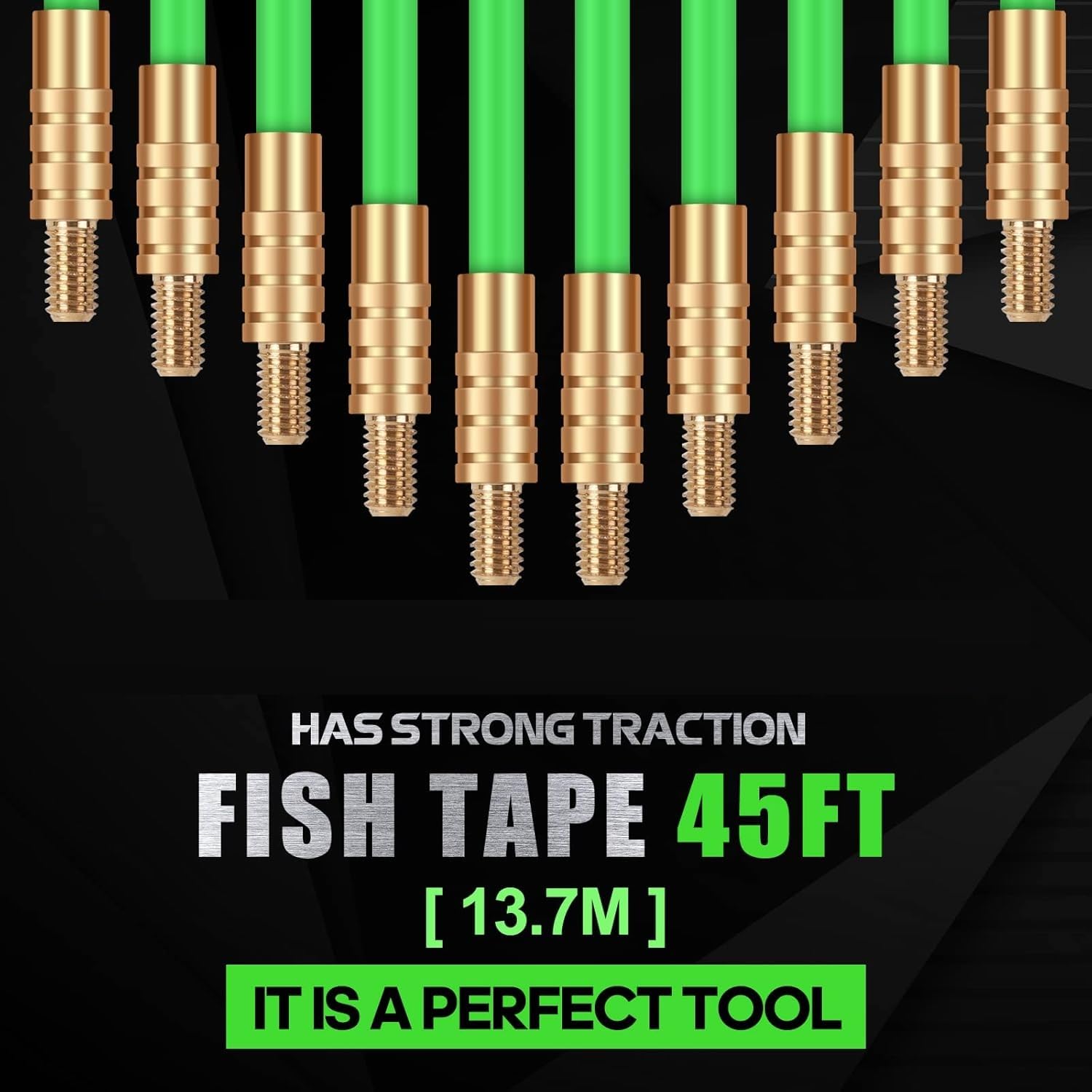 FTIHTRY 45FT Fiberglass Running Electrical Wire Cable Glow Rods Wire Pulling, Fish Rods Electrical Kit with 8 Different Attachments and Fish Tape Wire Puller Kit