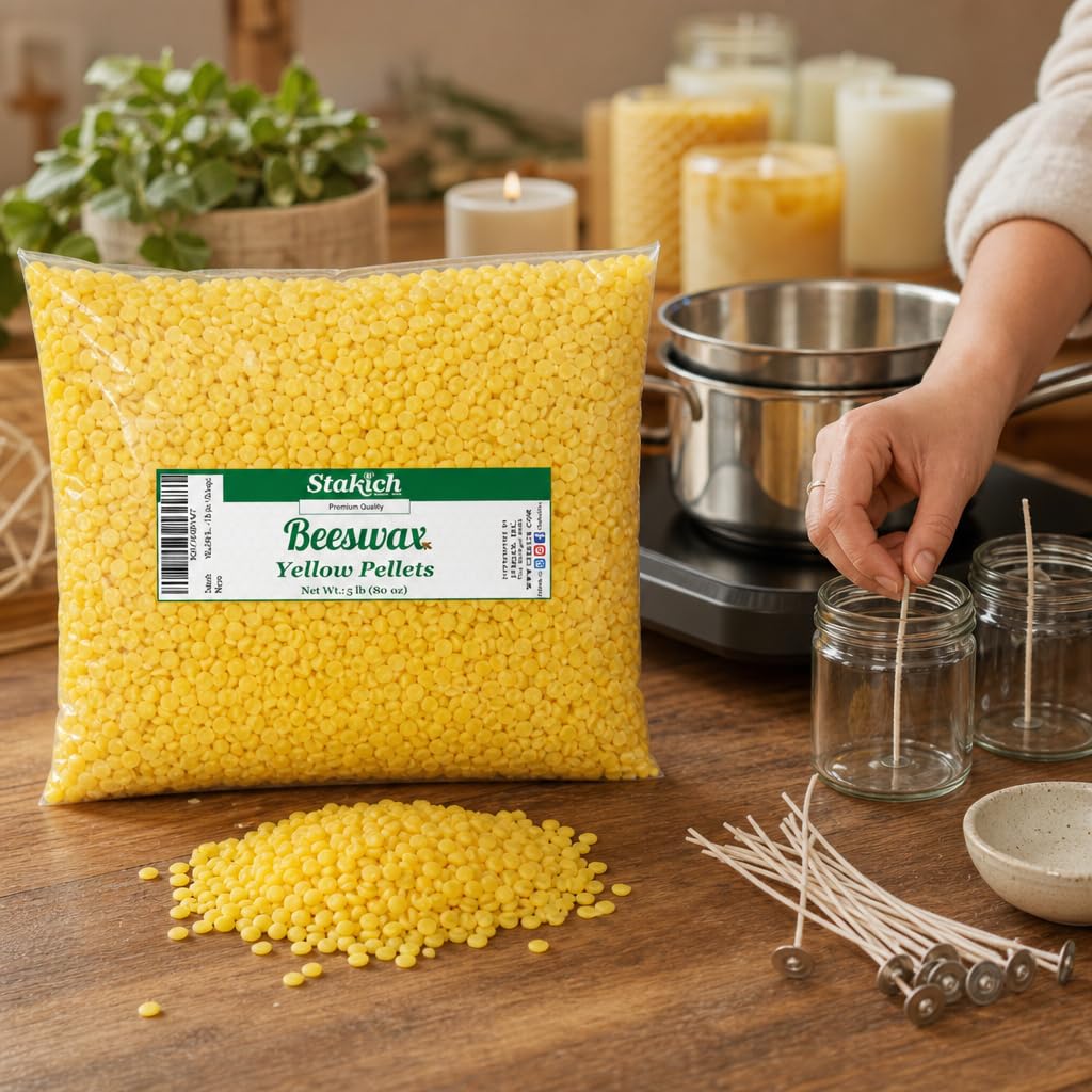 Stakich Pure Amarillo Pellets de Cera de Abeja – 100% Natural, Grado cosmético, Premium Calidad -