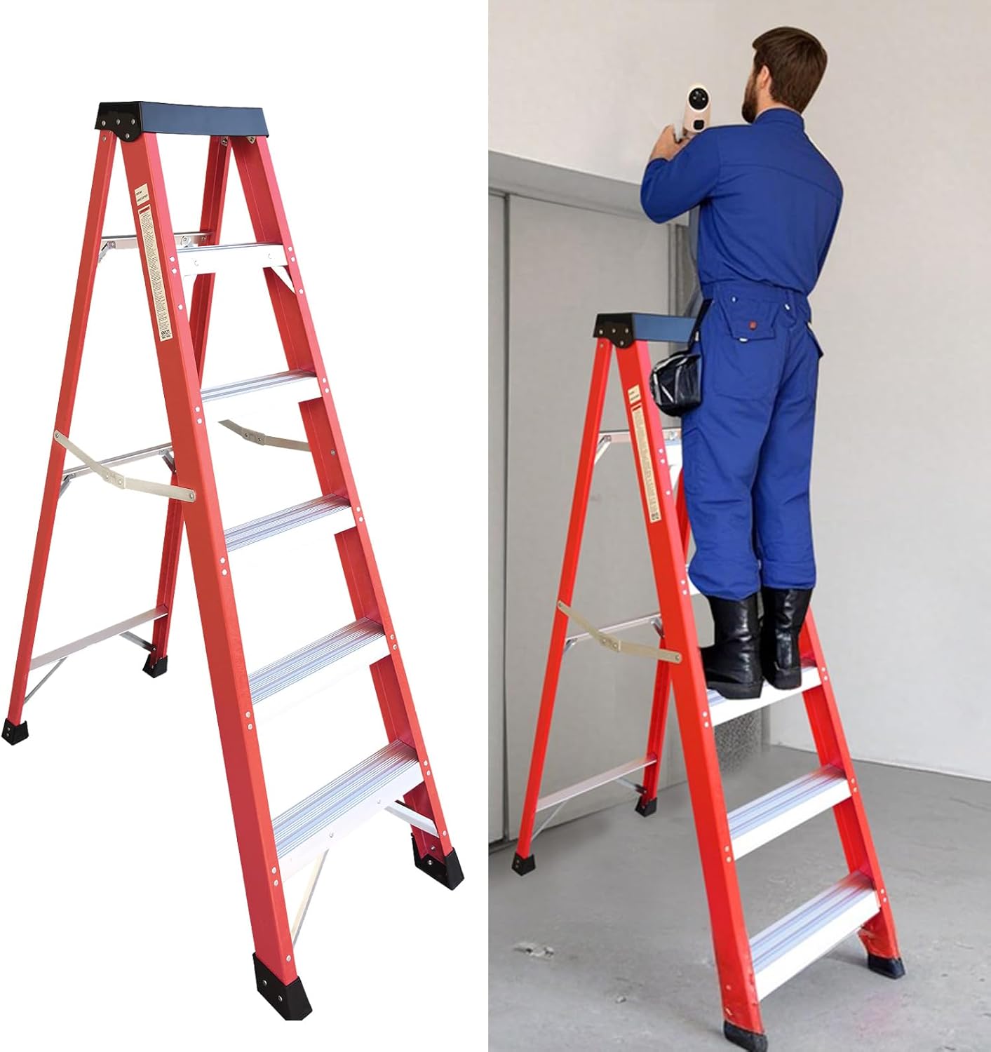 6-Foot Fiberglass Step Ladder, Folding Ladders, Heavy Duty Ladders for Home, Type IAA, 500-Pound Load Capacity(Red)