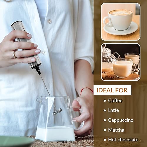 Miniatura 4 de NAPCAM Espumador de leche eléctrico recargable por USB, portátil, de mano de 2 velocidades, opción ideal para leche de almendras, chocolate