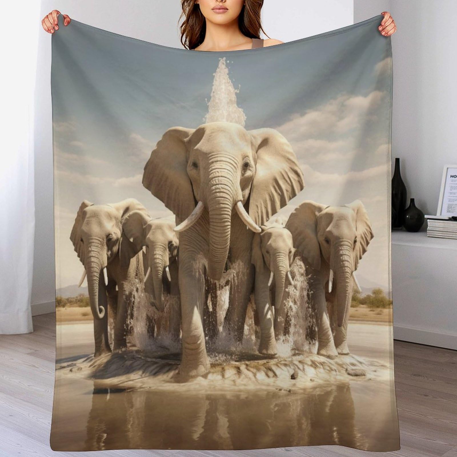Couverture de canapé salon et couvre-lit éléphants doux 130x180cm