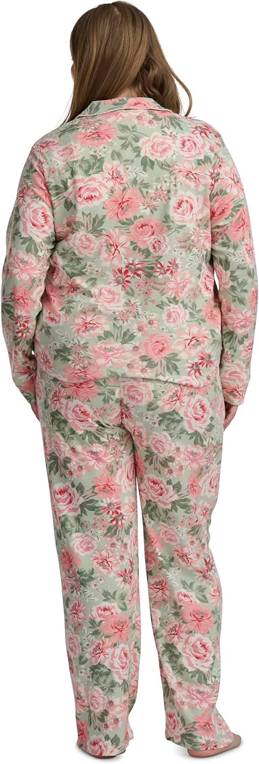 Karen Neuburger womens Plus Size Notch Collar Top and Pant Pajama Set With Picot Trim - Image 3