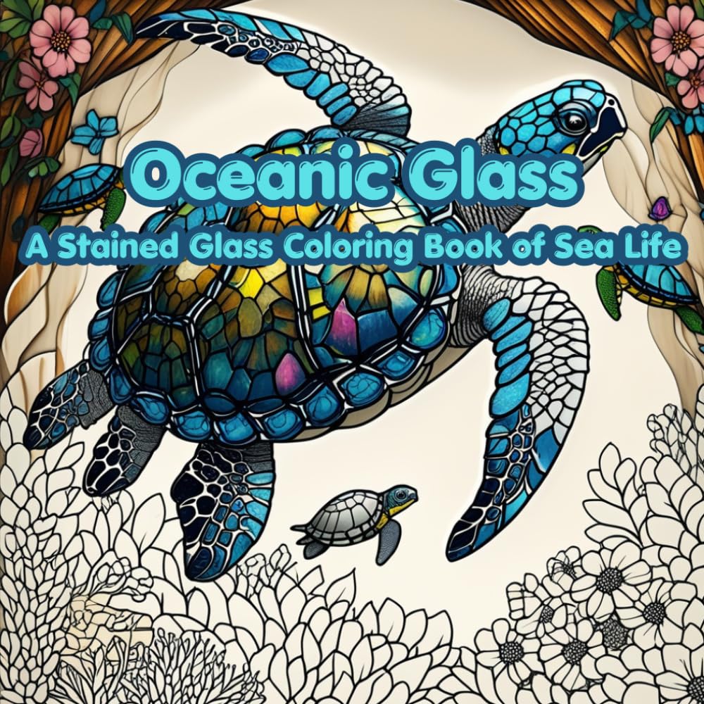 Oceanic Glass: A Stained Glass Coloring Book of Sea Life for Adults Featuring Sea Turtles, Whales, Octopus, Jellyfish, and Crabs: A Relaxing Adult ... with Beautiful Ocean-Inspired Mosaic Designs