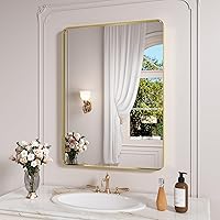 Vista 61 de Espejo de baño negro de 20x30 pulgadas con marco de metal negro, espejo de tocador rectangular redondeado con acabado mate para pared, con vidrio