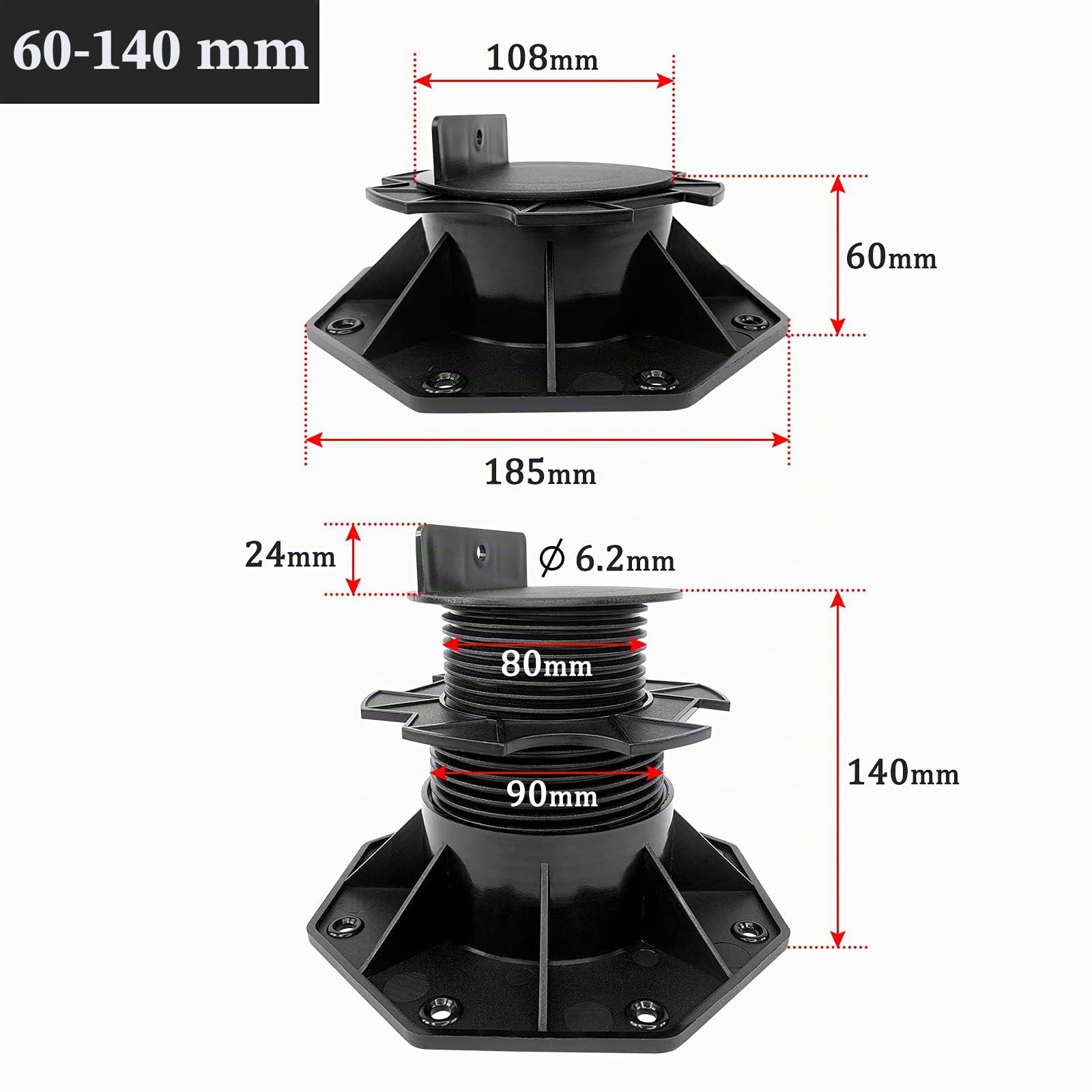 Froadp 60-140mm Soportes Ajustables para Suelos, Pies Autonivelantes de PP, Viga de Transporte para Cubiertas de Jardín o Losas de Balcón, Ajuste de Base para la Placa Madera (20)