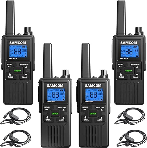 SAMCOM Paquete de 4 radios bidireccionales de largo alcance recargables Walkie-Talkies para adultos 1250mAh, radios de 2 vías Walkie Talkies con