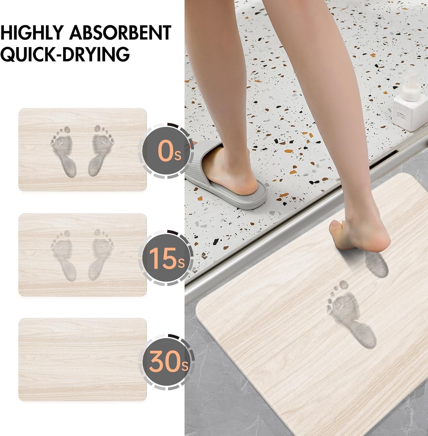 2 Pack Stone Bath Mat for Bathroom|Diatomaceous Earth Bath Mat|Quick Dry Water Absorbing Bath Stone Mat Large|Non-Slip Bathroom Shower Rug|Easy to Clean (24×16'', Wood Grain, Square) - Image 5