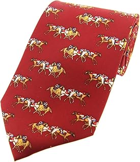Cravatta in seta, colore rosso, con stampa di fantini a cavallo