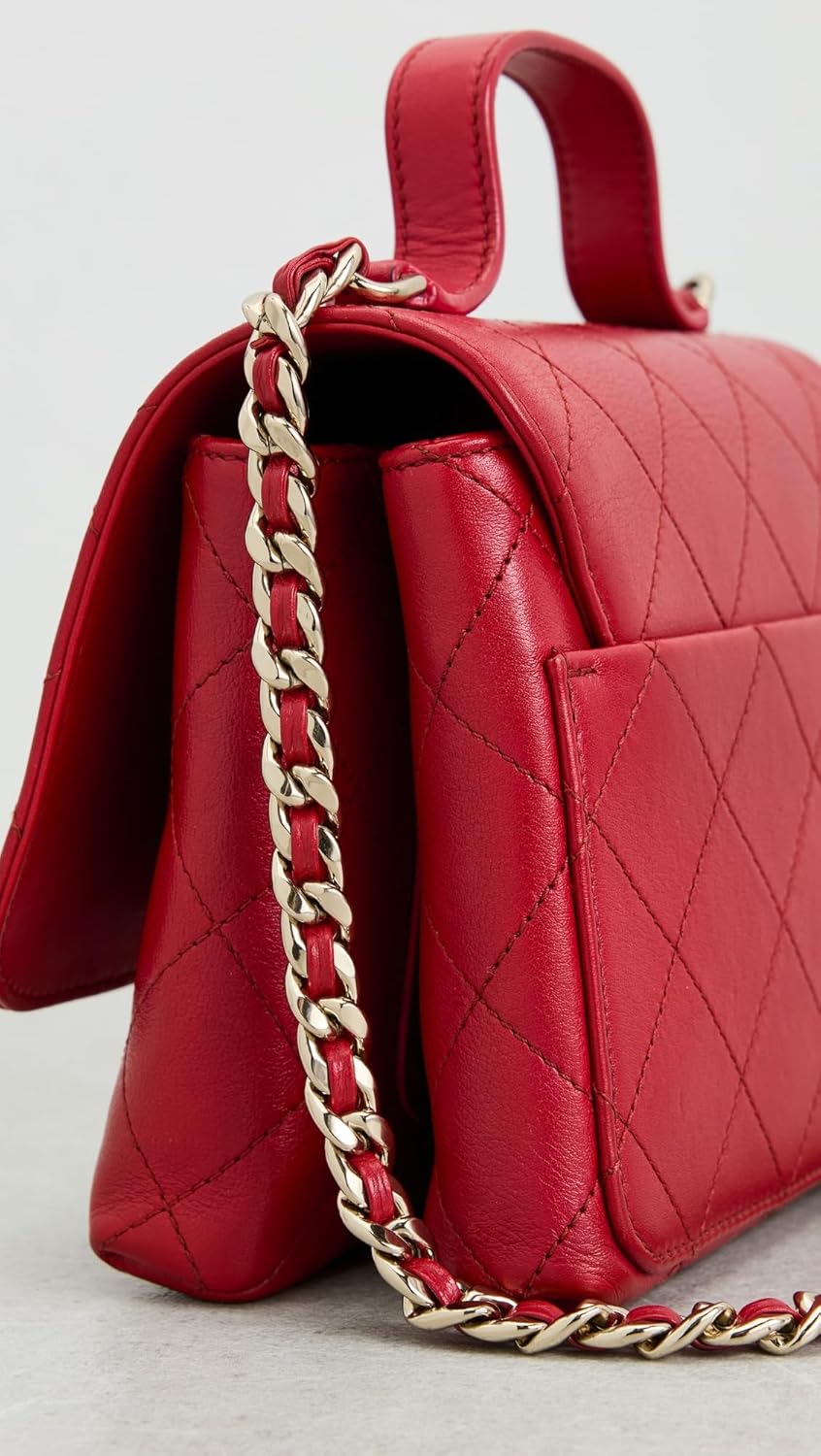 WHAT GOES AROUND COMES AROUND Women's Pre-Loved Chanel Red Calfskin Double Pocket Top Handle Bag - Image 4