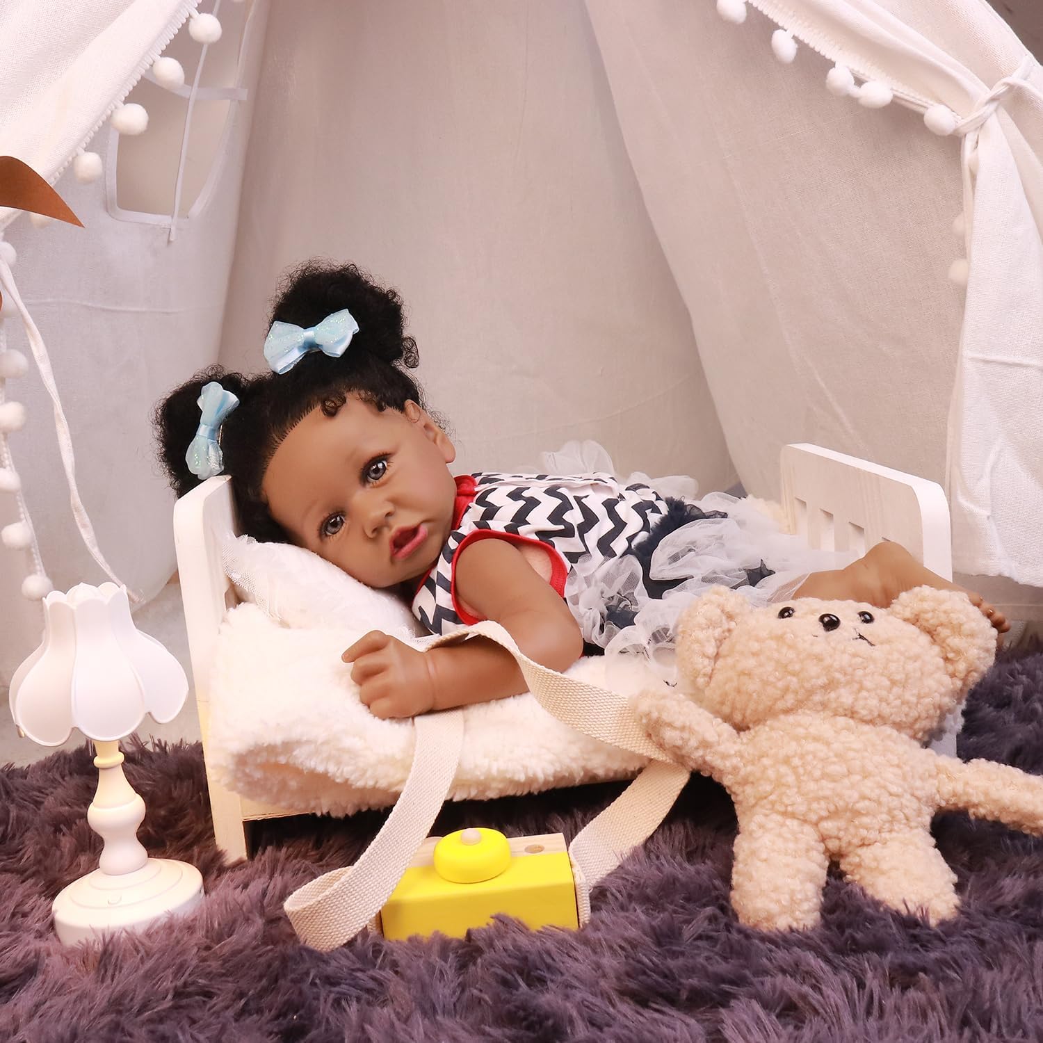 HOOMAI Lifelike Reborn Baby Dolls with Soft Body African American Realistic Girl Doll 22.8 Inch Best Birthday Gift Set