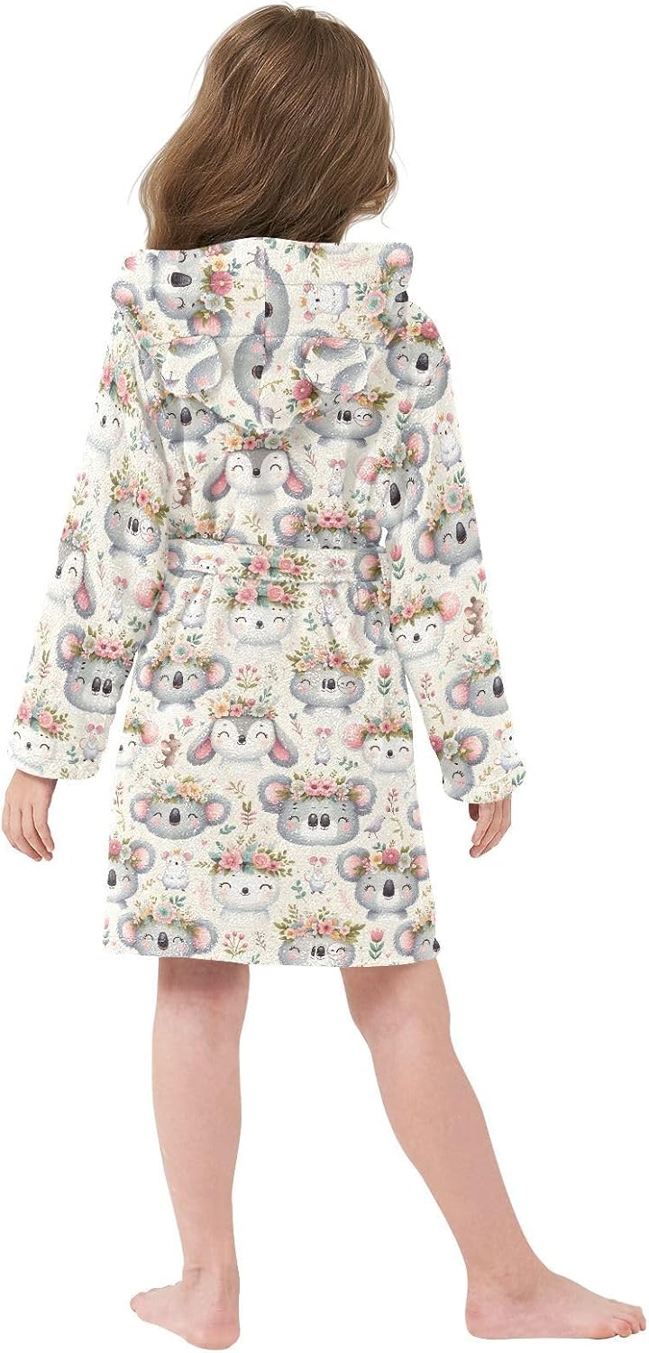 senya Cute Koala Toddler Hooded Bathrobe Kids Soft Plush Bath Towel Robes for Boys Girls 2-12 Years