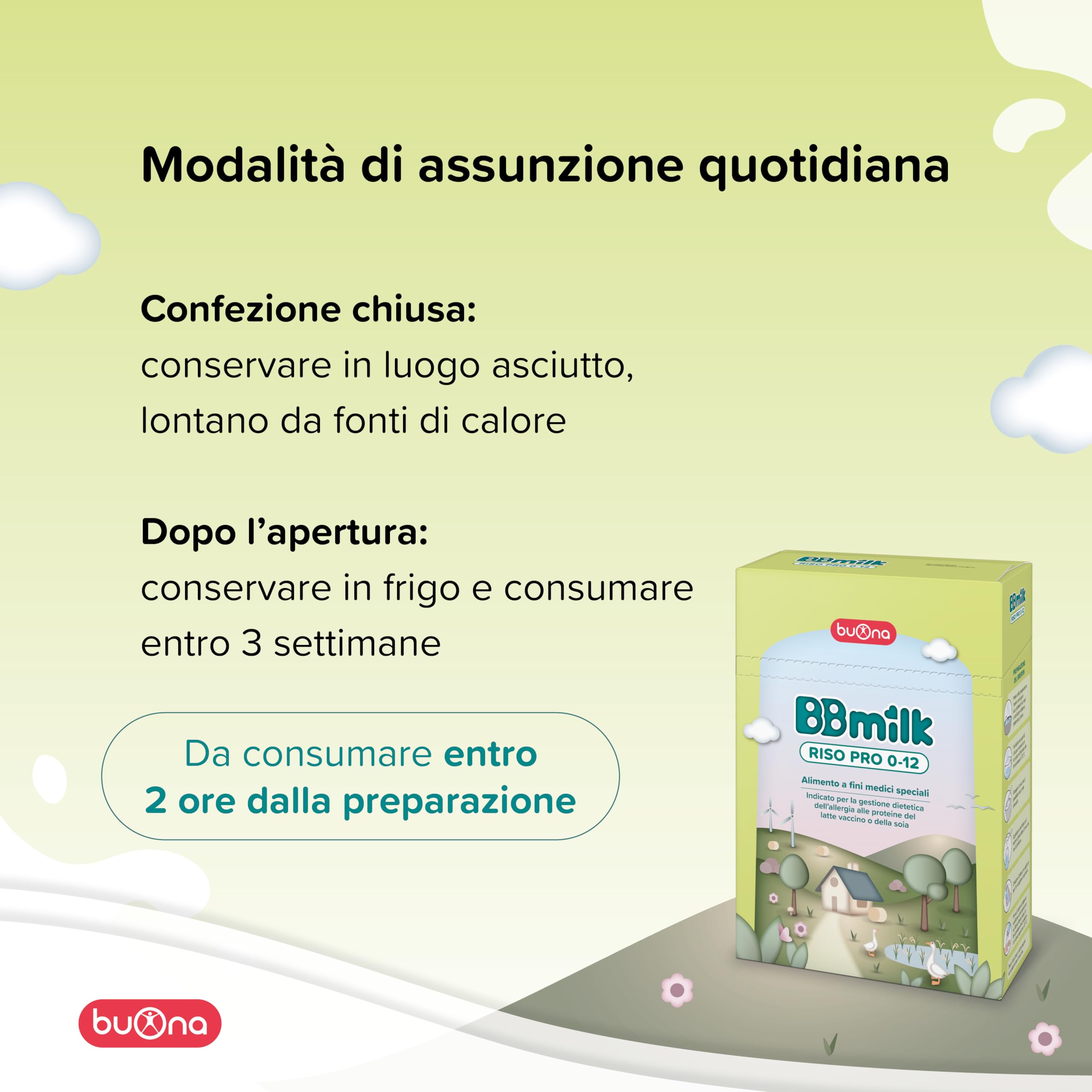 Buona BBmilk RISO PRO 0-12 Mesi, Alimento alternativo al Latte in Polvere per Neonati 400g, Alimento a Fini Medici Speciali per Neonati con Disturbi alle Proteine del Latte Vaccino o della Soia