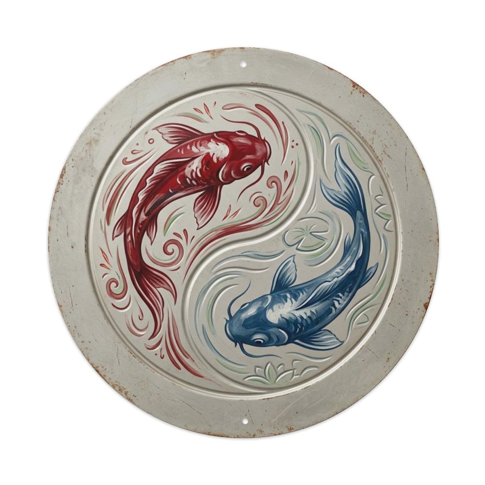 Fqcyn Style Work Rest Rhythm Koi Yin Yang Metal Tin Sign Plaque Wall Decor For Cafe, Club Bar, Office, Home Garden Round Metal Poster 8X8inch