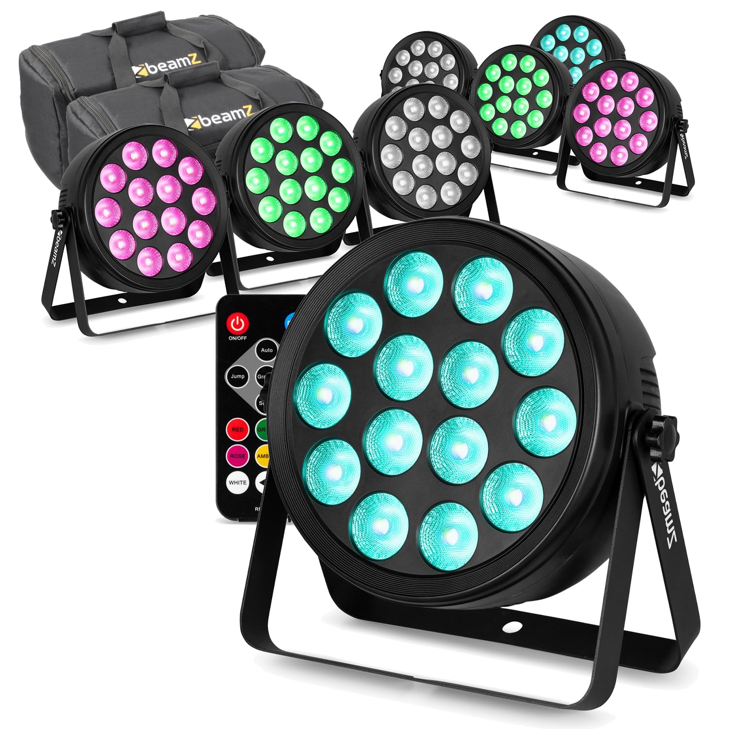 Beamz Led Flat Par Can Lighting Package With 8X Rgbw Wash Lights, Dmx Control & 2X Soft Carry Cases - Ideal For Stage, Events & Band Lighting Setup