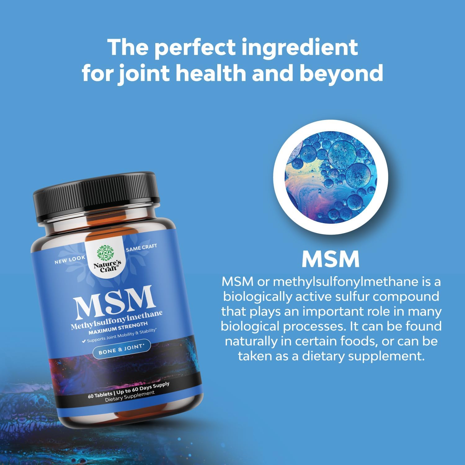 Pure MSM Supplement Tablets Joint Support for Increased Flexibility with Youthful Collagen Boosting Pills and Antioxidant Supplement for Men and Women