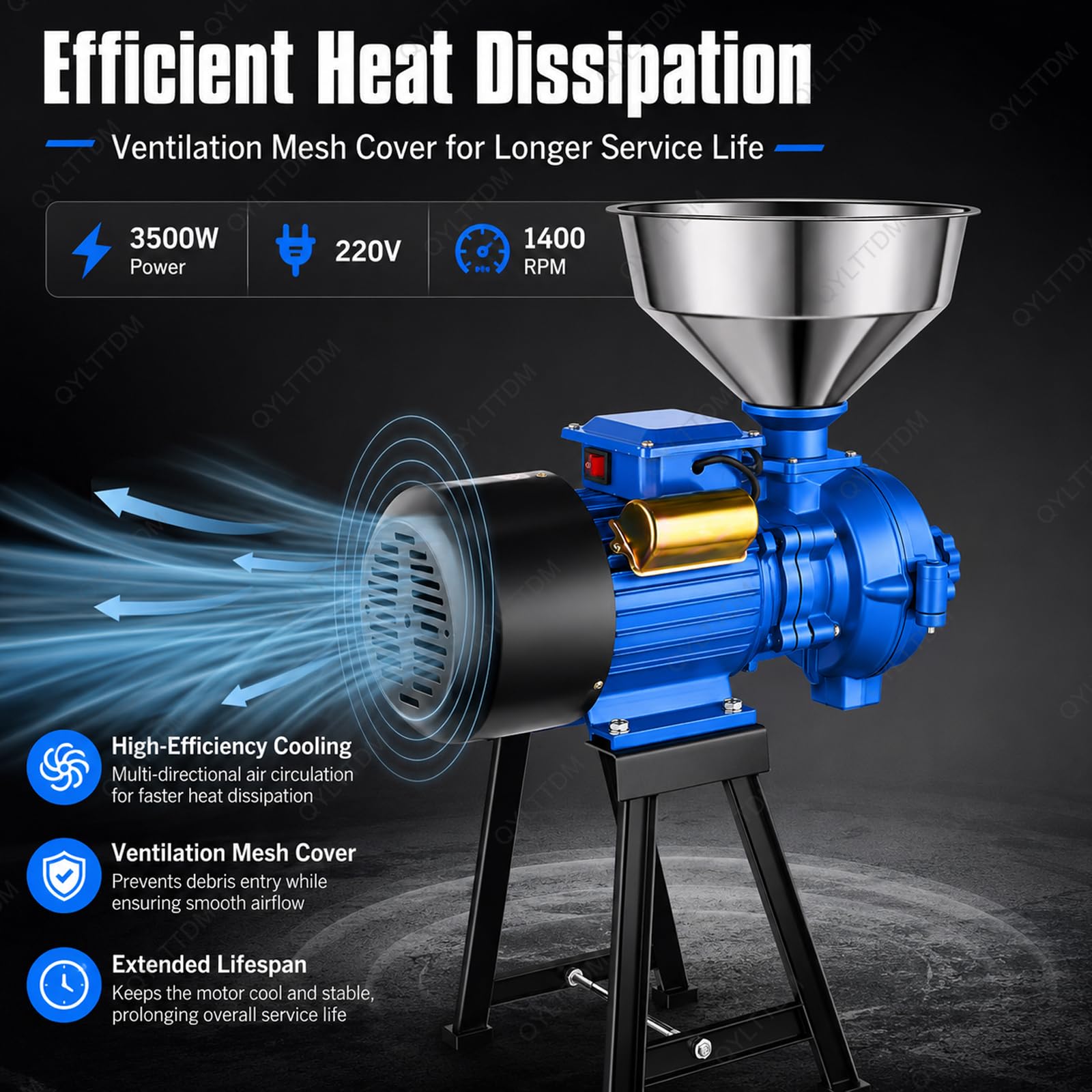 TYH Molino Eléctrico para Cereales Húmedos Y Secos, 3000 W, Portátil, con Embudo, para Moler Arroz, Maíz, Granos, Café, Trigo Y Harina