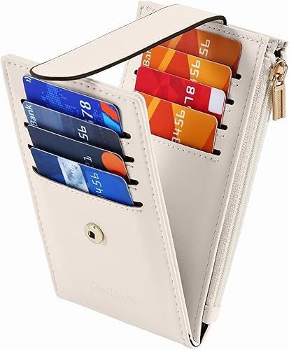 Miniatura 6 de Chelmon Cartera de mujer delgada con bloqueo RFID, billetera plegable con varios compartimientos para tarjetas con bolsillo con cremallera, Beige,