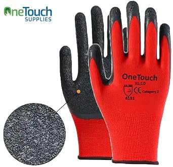 A406 24 Pairs Red Work Gloves Latex coated Crinkled finish Safety Gloves Non Slip Gloves Rubber Gloves for Builder construction gardening Heavy Duty for Construction, Warehouse (Large-9)