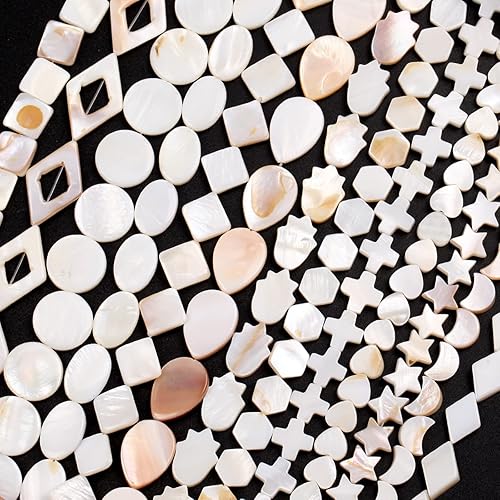 Miniatura 3 de Cuentas de concha blanca natural de madreperla amor corazón cruz, estrella y luna, cuentas espaciadoras redondas para hacer joyas, pulseras hechas a