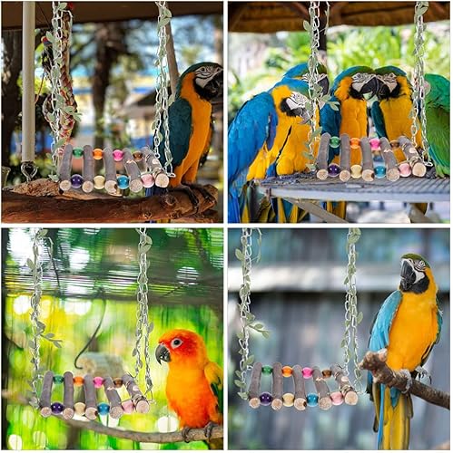 Miniatura 4 de POPETPOP Juguete colgante para pájaros, jaula de loro, juguete colgante de madera para loro, jaula de madera, soportes para hamaca para periquitos,