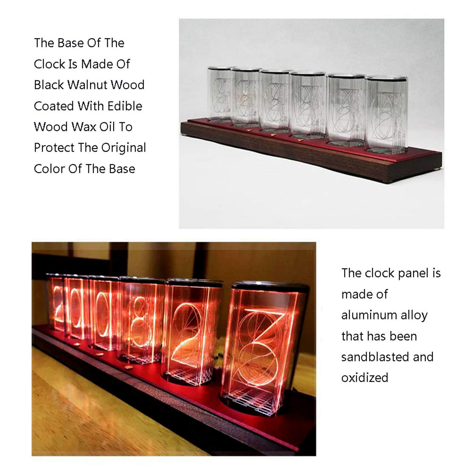Regalos Personalizados, Nixie Kit RGB, Reloj de 24 Horas, Control Remoto de Tubo de vacío, Reloj de Tubo, Reloj de Escritorio, Temporizador de Encendido y Apagado, Nogal