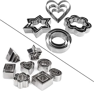 Metal Cookie Cutter Set - Heart Star Round Flower Shape Cookie Cutters Stainless Steel Biscuit Cutter Heart Small Square C...