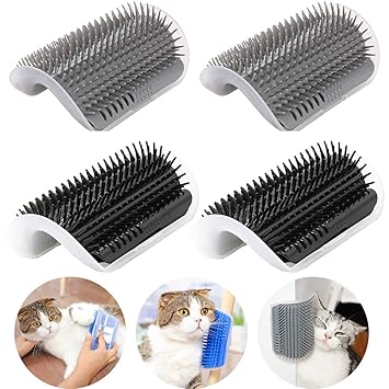IMISNO 4 Pack Cat Self Groomer with Catnip Pouch,Cats Corner Massage Comb Grooming Brush Tool for Kitten Puppy (2 Black/2 Grey)