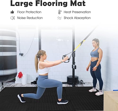 Miniatura 4 de Tangkula Alfombrillas de ejercicio de 12 azulejos con borde, tapetes protectores de espuma EVA antideslizantes, tapetes elásticos de juego de