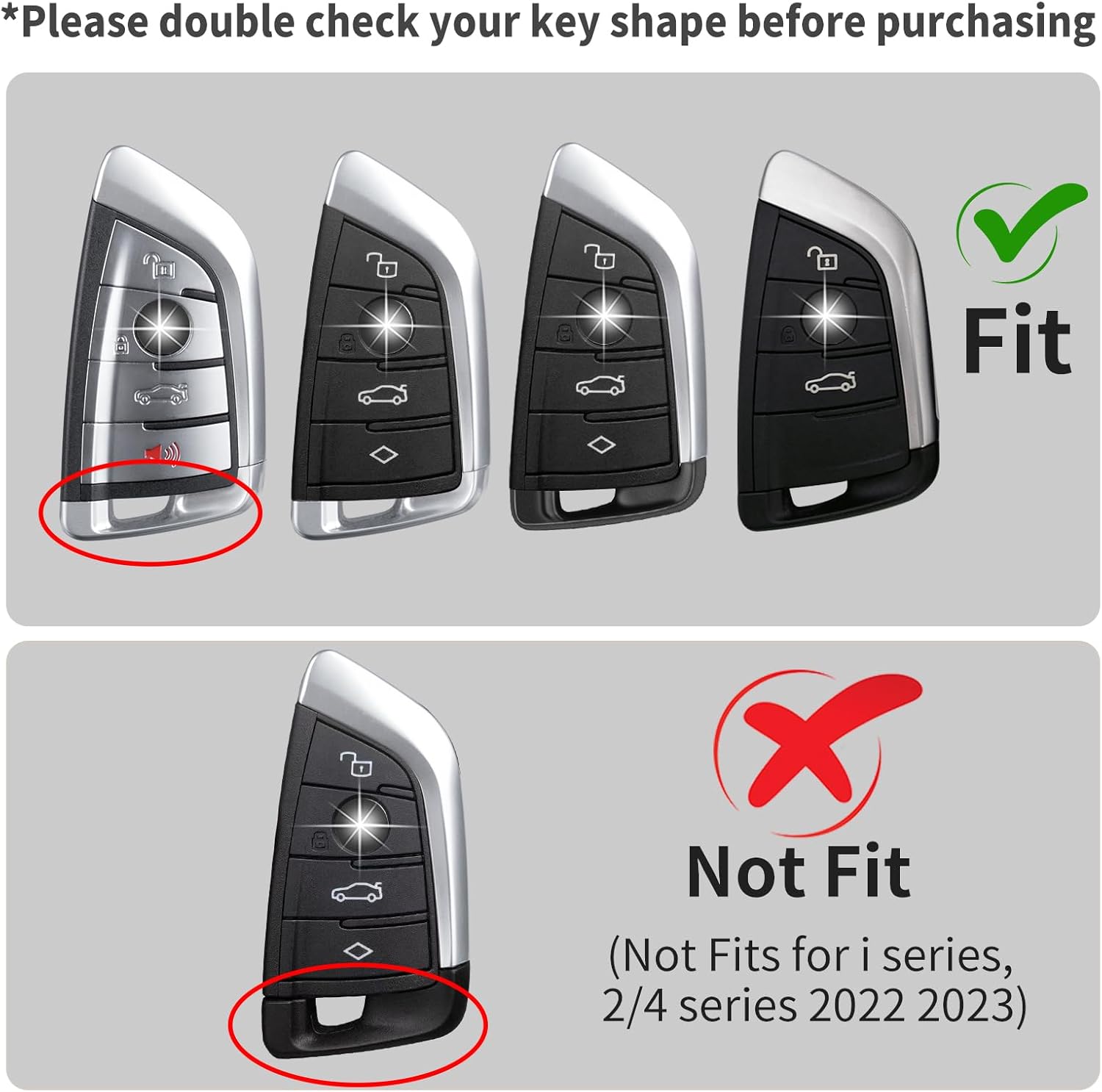 T-carbon Key Fob Cover Compatible with BMW Key Fob Protecetor Compatible with BMW 2 3 4 5 6 6GT 7 8 Series,X1 X2 X3 X4 X5 X6 X7 M3 M4 M5 M8 X3M X4M X5M X6M Z4 2014-2024, Glass Fiber, Silver Black