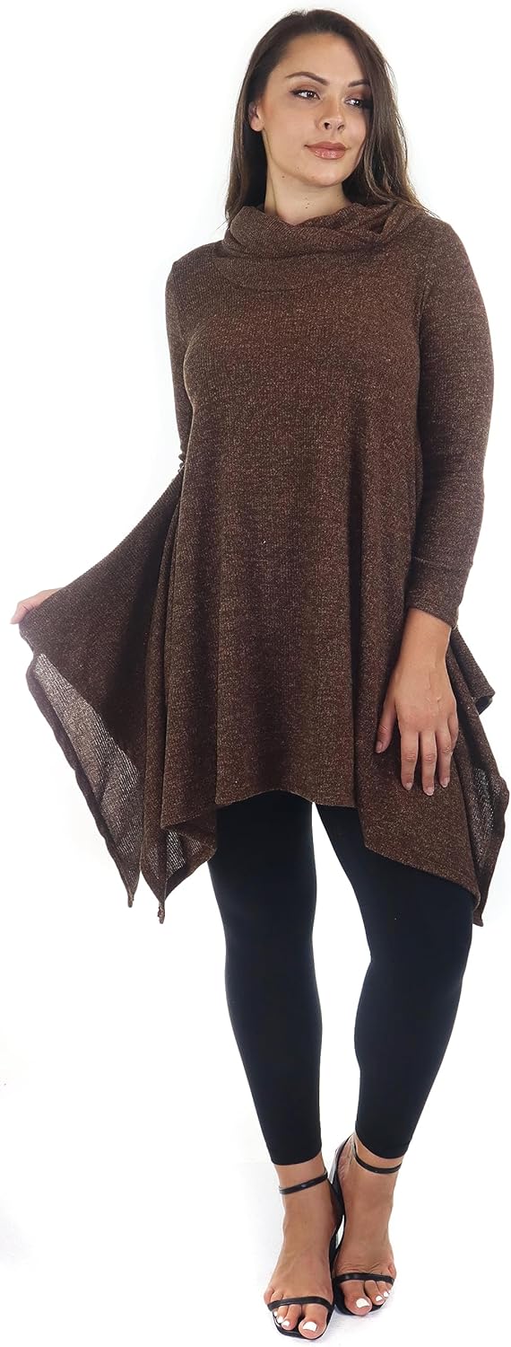 Dare2bStylish Womens Cowl Neck Cozy Asymmetrical Hem Tunic Outerwear Sweater for Chilly Weather | Reg and Plus Sizes