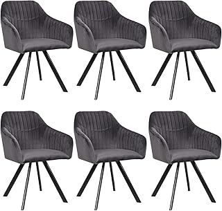 EUGAD Sillas Comedor Vintage Diseño Nórdico Juego de 6 Silla de Cocina Tapizada con Patas Metálicas Asiento de Terciopelo Gris Oscuro