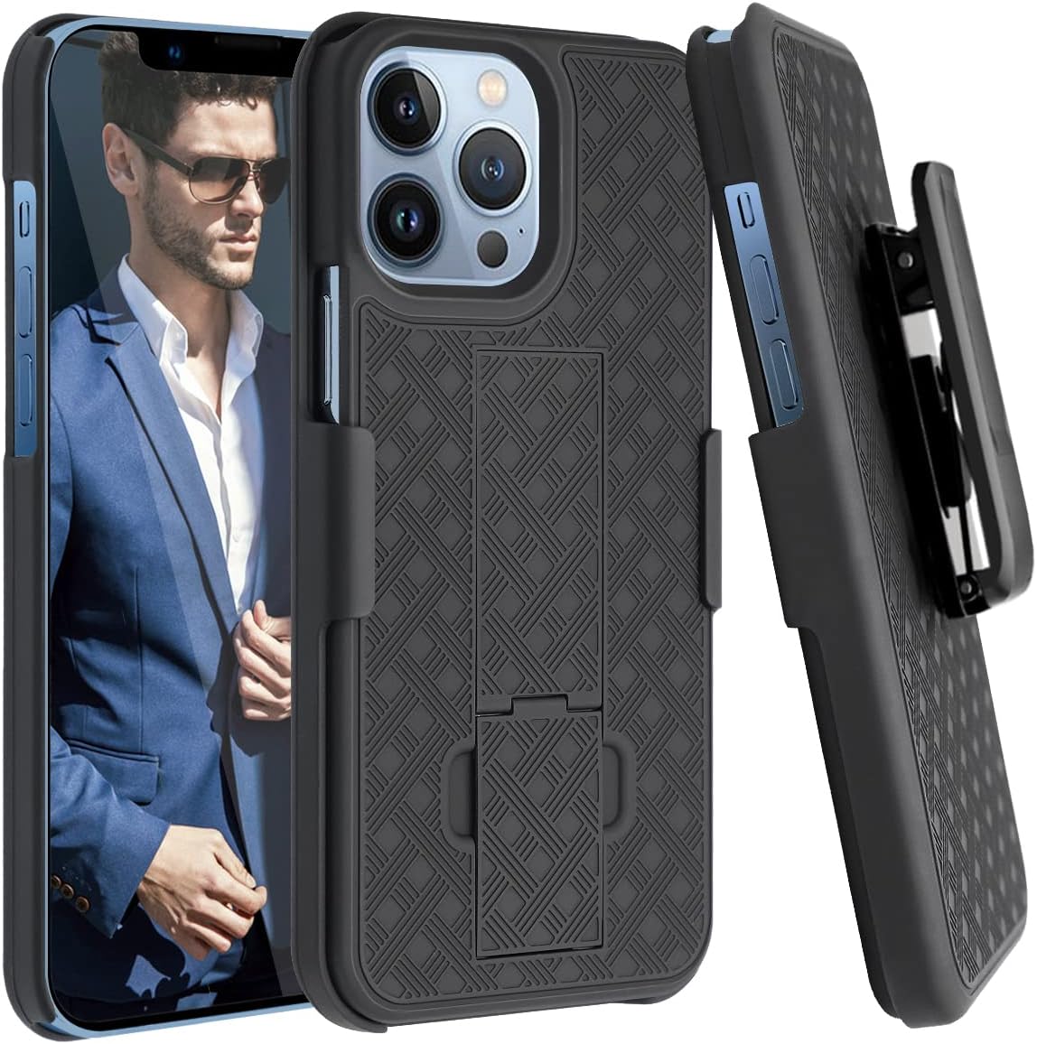 Fingic Compatible with iPhone 13 Pro Max 5G Holster Case Combo Shell Slim Rugged Case with Kickstand Swivel Belt Clip Holster Shockproof Cover Case for iPhone 13 Pro Max 5G(6.7 inch) 2021,Black