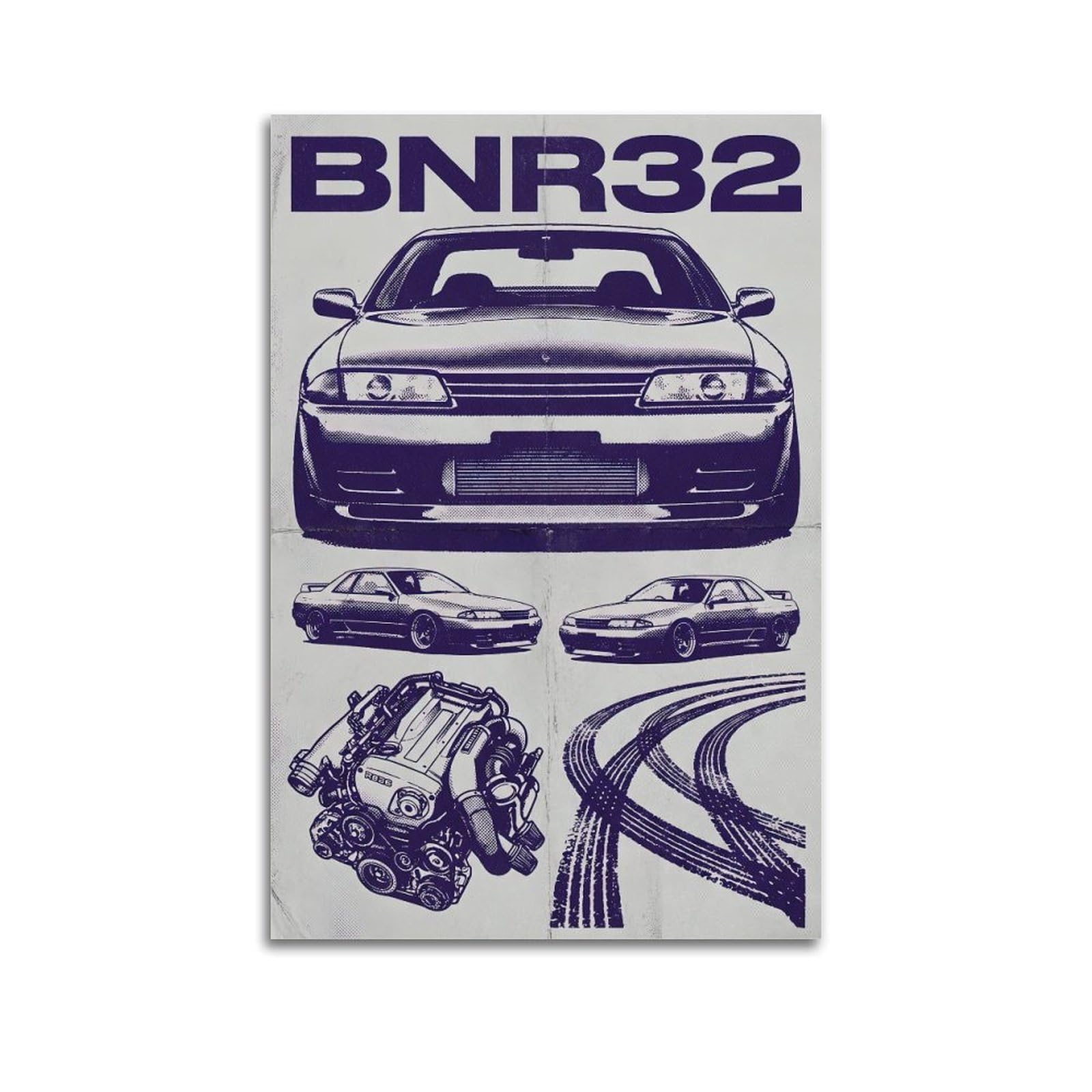 Okngb Unframe-Style Vintage Classic Legend Sport Car Poster Skyline R32 Racing Decorative Painting Canvas Art Picture 24X36inch(60X90cm)