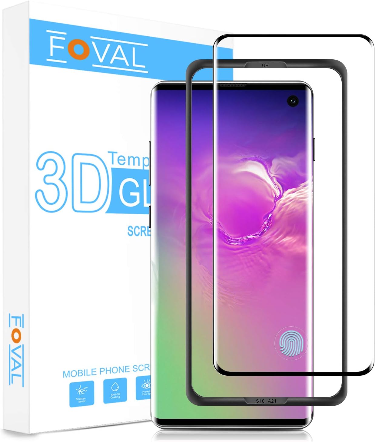 Galaxy S10 Screen Protector Glass, Compatible with Fingerprint Scanner, Foval Tempered Glass Screen Protector for Samsung S10 with Easy Installation Tray(NOT Work for Verizon S10 5G)