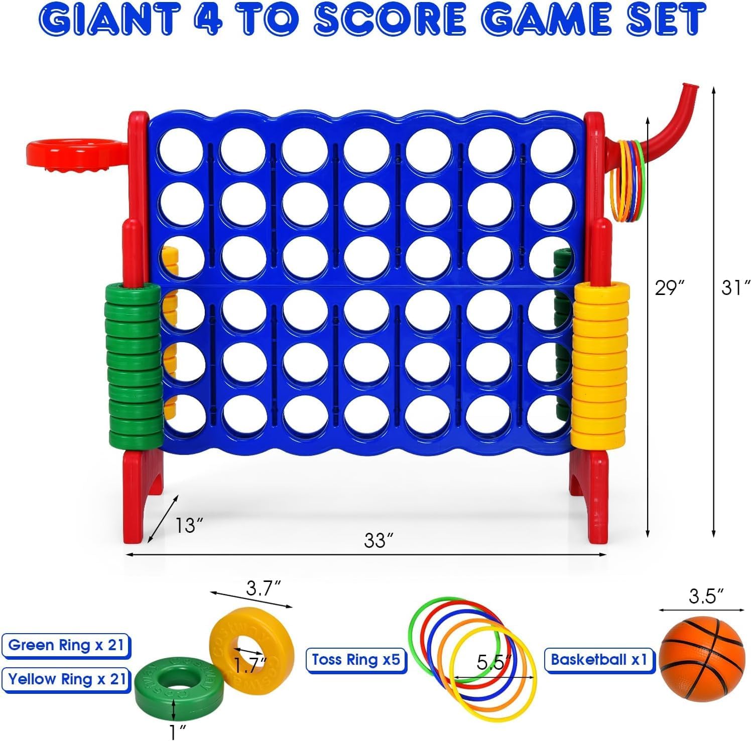 AKUSTIK Giant Connect Game Outdoor, 4 in a Row Jumbo 4 to Score Connect Game for Kids Adults Family Party Yard Lawn, Large Connect Game with Quick Release Slider 42 Jumbo Rings