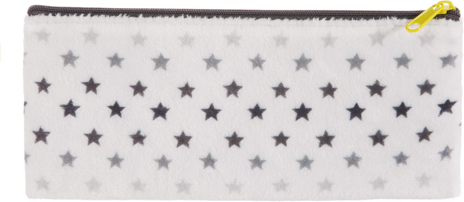 Nici 40728 Smiley pencil case in yellow with stars, plush, 21 cm x 10 cm, White - Image 3