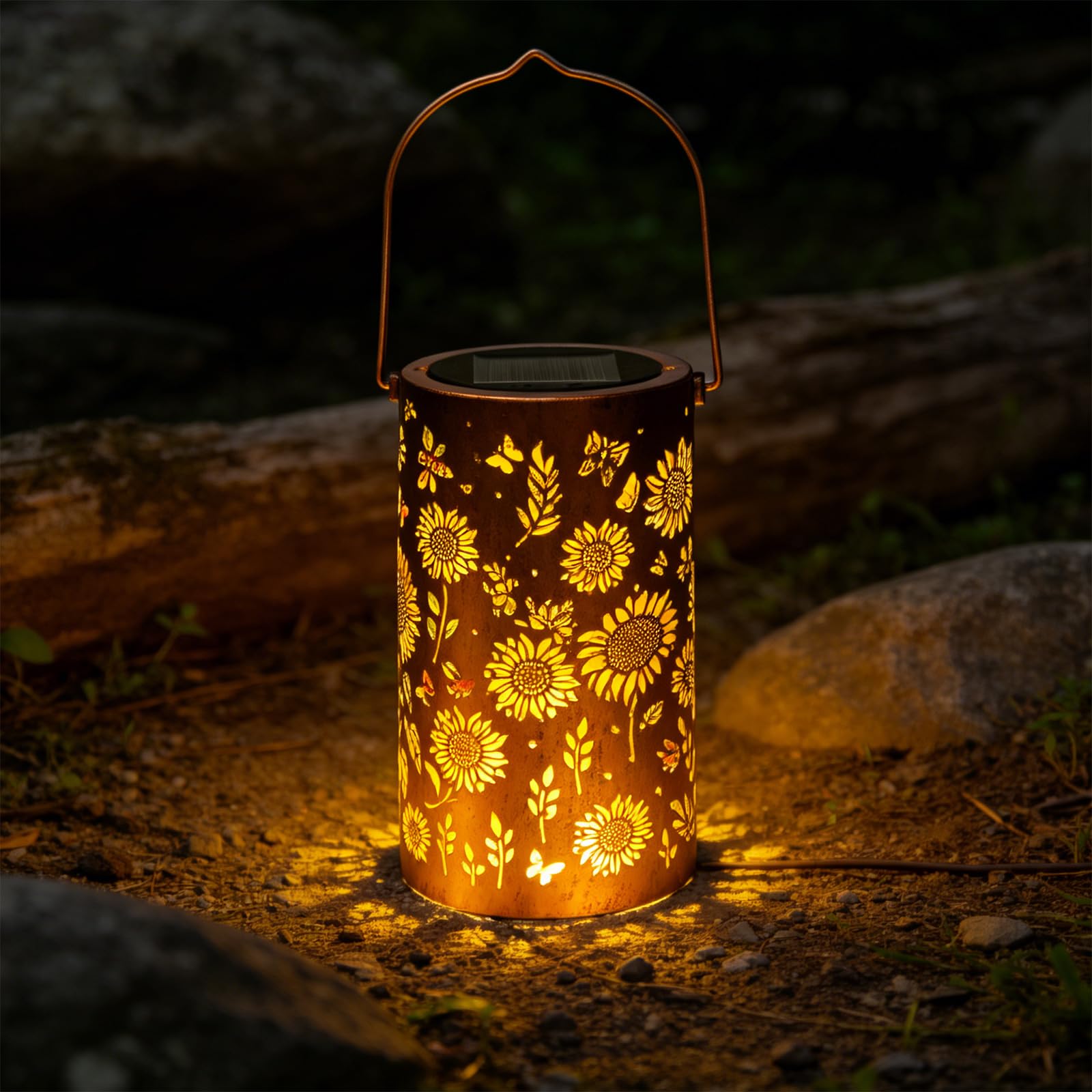 Peamoo Women's Warm Colorful Sunflower Glow Solar Garden Lantern, Ip65 Waterproof Sunflower Solar Lanterns Garden Decorations, Solar Garden Lights For Patio Yard Pathway,Birthday Gifts For Mom Grandma (Warm)